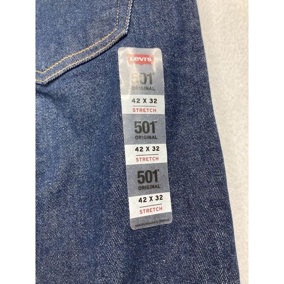 Levi's 501 Blue Dark Wash Button Fly Straight Leg Original Fit Jean Mens 42 x 32 - Picture 10 of 12